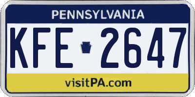 PA license plate KFE2647