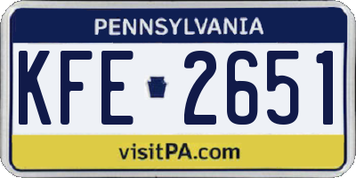 PA license plate KFE2651
