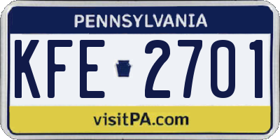 PA license plate KFE2701