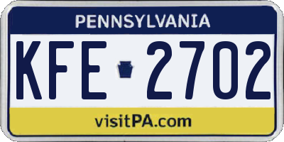 PA license plate KFE2702