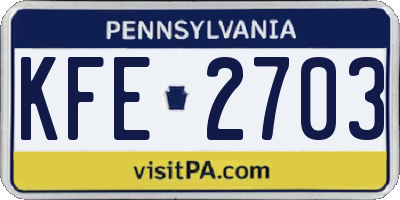 PA license plate KFE2703