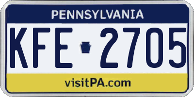 PA license plate KFE2705