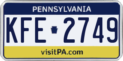 PA license plate KFE2749
