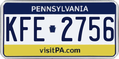 PA license plate KFE2756