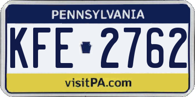 PA license plate KFE2762