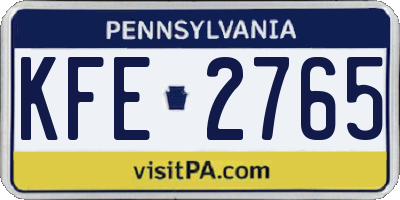 PA license plate KFE2765