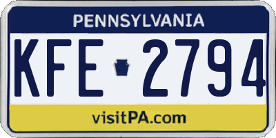 PA license plate KFE2794