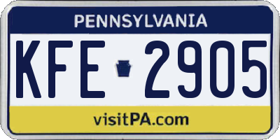 PA license plate KFE2905