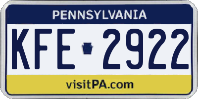 PA license plate KFE2922