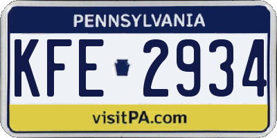 PA license plate KFE2934