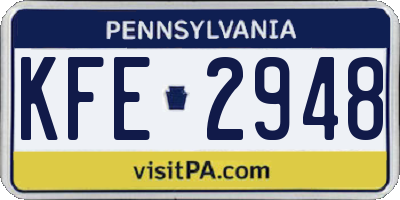 PA license plate KFE2948