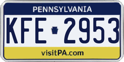 PA license plate KFE2953