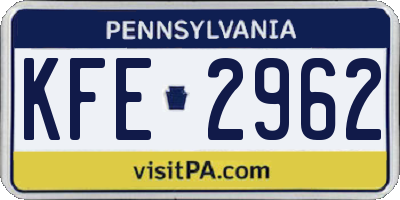 PA license plate KFE2962