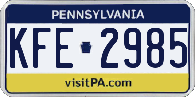 PA license plate KFE2985