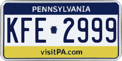 PA license plate KFE2999