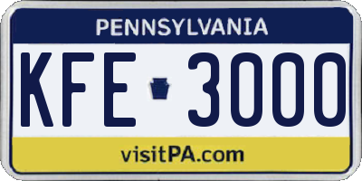 PA license plate KFE3000