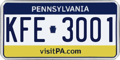 PA license plate KFE3001