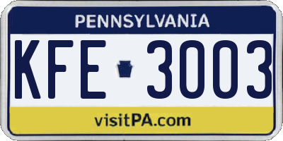 PA license plate KFE3003