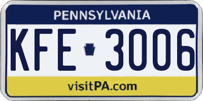PA license plate KFE3006