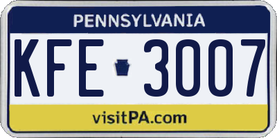 PA license plate KFE3007