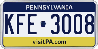 PA license plate KFE3008