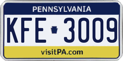 PA license plate KFE3009