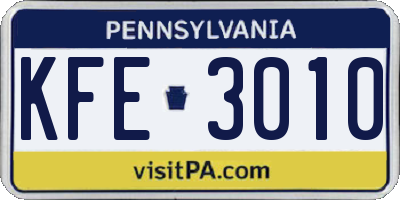 PA license plate KFE3010