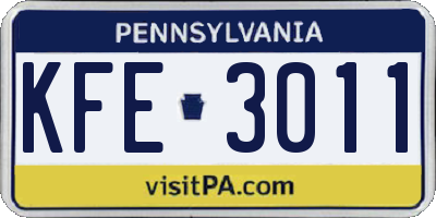 PA license plate KFE3011