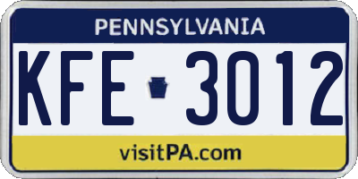 PA license plate KFE3012