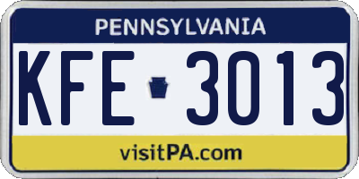 PA license plate KFE3013