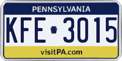 PA license plate KFE3015