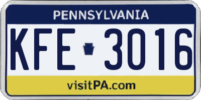 PA license plate KFE3016