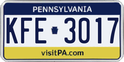PA license plate KFE3017