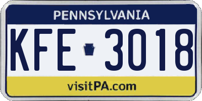 PA license plate KFE3018