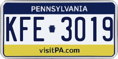 PA license plate KFE3019