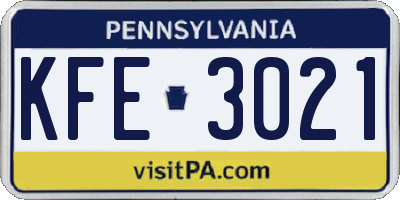 PA license plate KFE3021