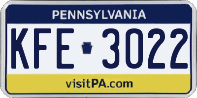 PA license plate KFE3022