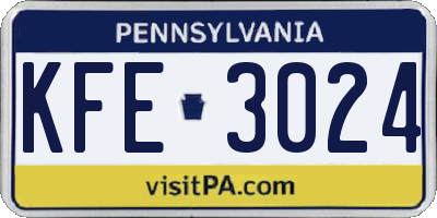 PA license plate KFE3024