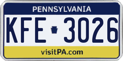 PA license plate KFE3026