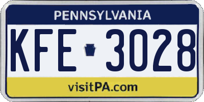 PA license plate KFE3028