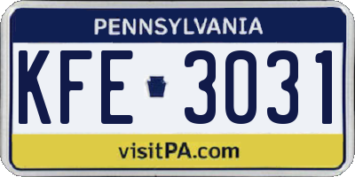 PA license plate KFE3031
