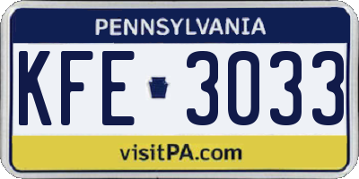 PA license plate KFE3033