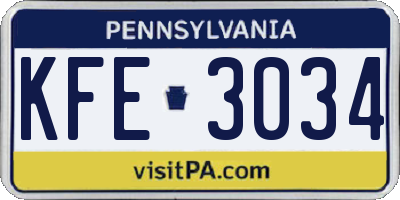 PA license plate KFE3034