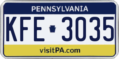 PA license plate KFE3035