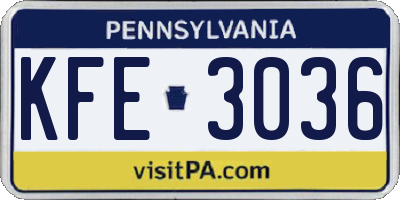 PA license plate KFE3036