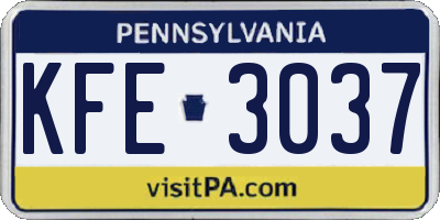 PA license plate KFE3037