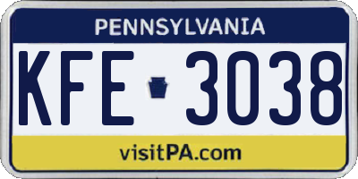 PA license plate KFE3038