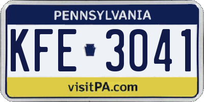 PA license plate KFE3041