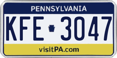 PA license plate KFE3047