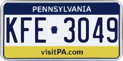 PA license plate KFE3049